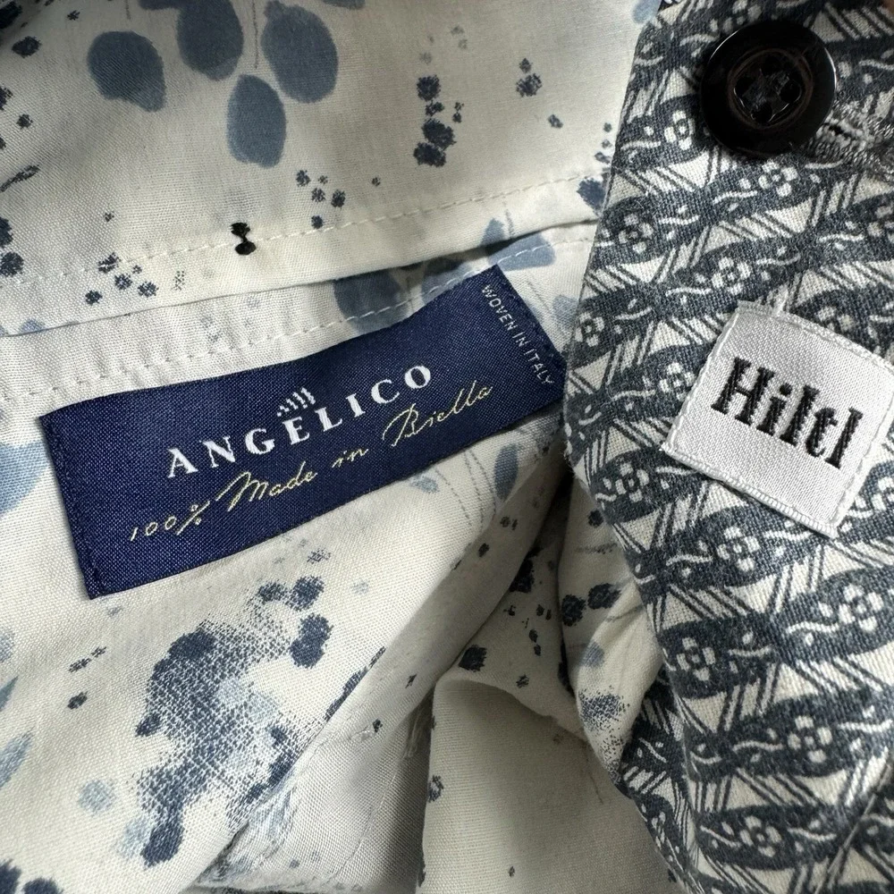 Hiltl Gray Blue Floral Angelico Wool Flat Front Dress Pants Trouser Mens 34x28